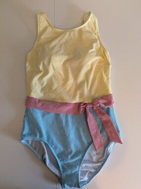 Lands' End Colorful Striped Swimsuit with Belt Size 12
